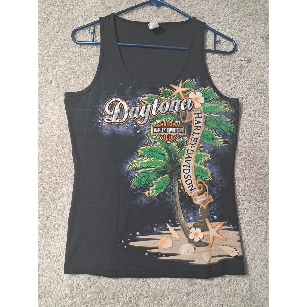 Harley-Davidson Tank Top Womens M Black Daytona Beach Florida Tropical Graphic